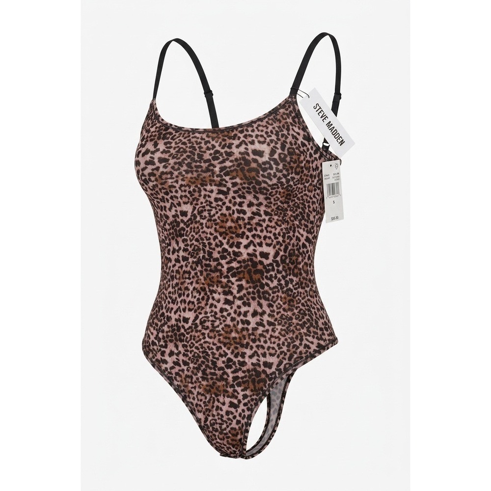 Steve Madden Womens Feathered Leopard Mesh Bodysuit SM11840 Brown Animal Sz S
